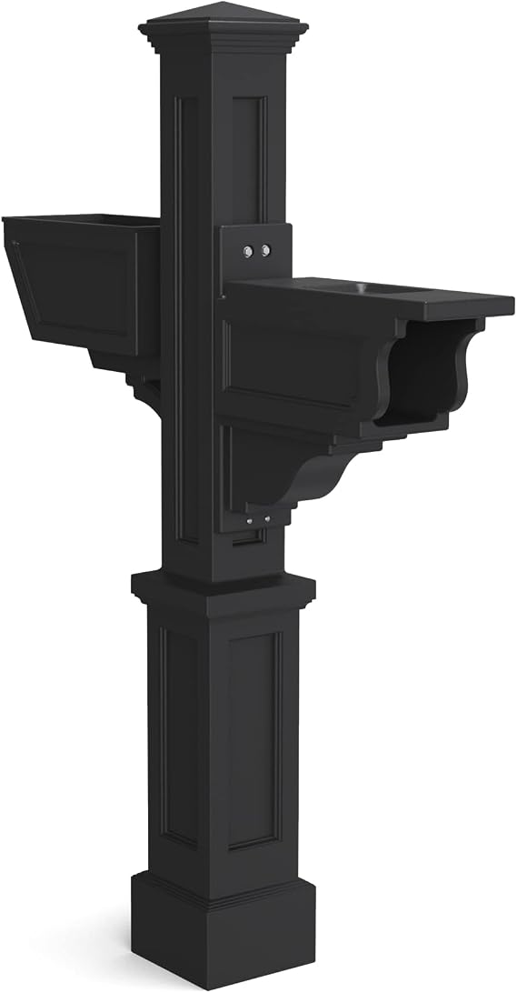 Mayne Signature Decorative Mail Post with Newspaper Holder & Planter, Black | For post-mount mailboxes, Weather & fade resistant, All season,