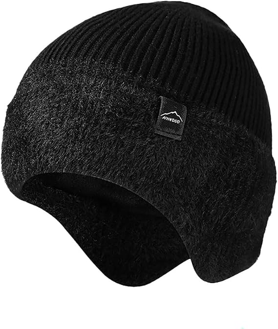 Winter Beanie Hat for Men Women, Knitted Warm Hat Fleece Lined with Earflap, Thick Hat for Clod Weather