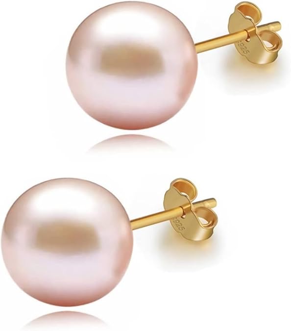 pink pearls 18K plate Gold stud Earrings for women Ladies Girl