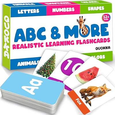QUOKKA ABC Learning Flash Cards for Toddlers 2-4 Years Old 60 Realistic Flashcards for Kids Ages 1-3-5 Alphabet Numbers Colors Letters Animals - Learn Activities & First Words Game