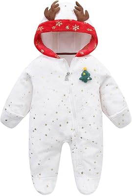 Newborn Girls Fleece Snowsuit Jumpsuit Baby Christmas Costumes for 0-3 Months Boy, White