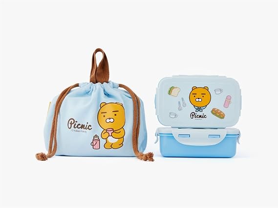 kakao Friends RYAN Picnic Sealed Bento Lunch Box Set with Bag