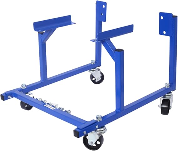 Heavy Duty Engine Cradle with Wheels, 1000lbs Capacity Rolling Engine Stand, Powder Coated 3-inch Steel with Built-in Hardware Storage (Blue)