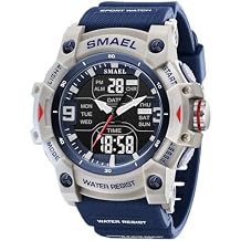 SMAEL Student Blue and White Sports Watch: Lightweight and Stylish - Multi-Functional Stopwatch, Calendar, Alarm, Luminous Display, Shockproof. Suitable for Outdoor Sports and Everyday wear. 8117
