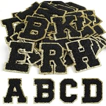 CHRORINE 26/52/104 Pcs Self Adhesive Chenille Letter Patches A-Z, Also Supports Sew or Iron on, Embroidered Alphabet Patches Stickers for DIY Clothing, Bags, Hats (26, Black, Height 2.16)