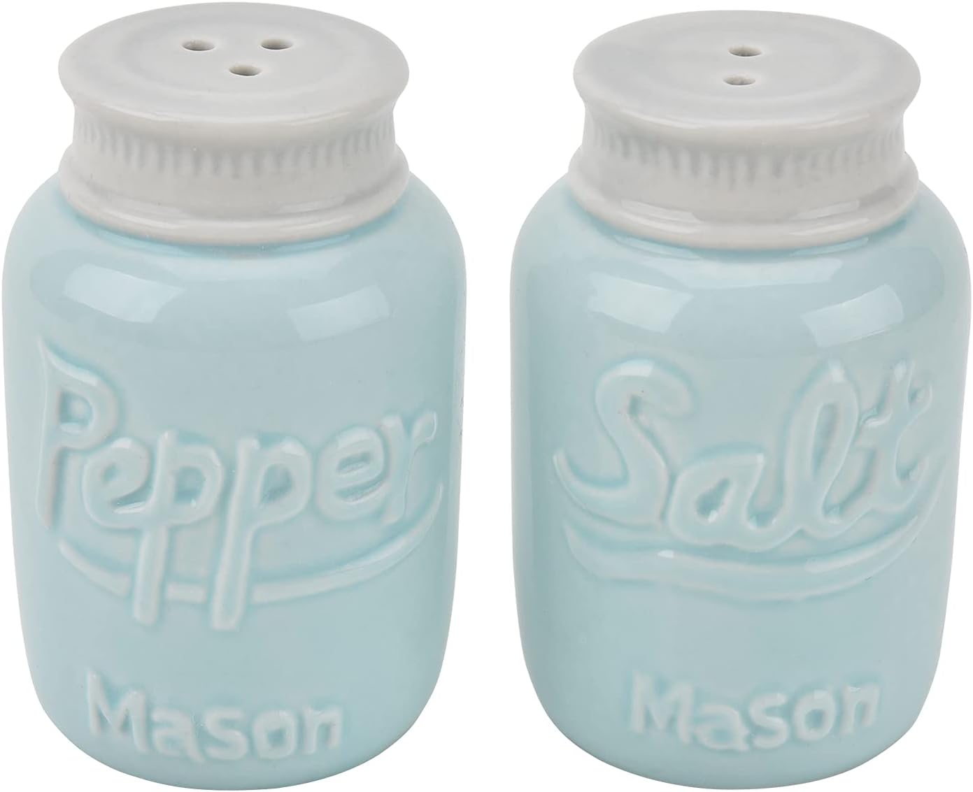 Rustic Farmhouse Mason Jar Salt & Pepper Shakers Set -Vintage Ceramic Salt & Pepper Shaker Set - Retro Shabby Chic Decorative Jar Dispenser for Kitchen
