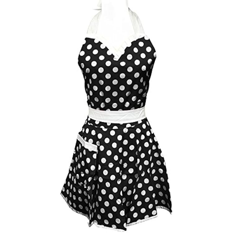 Wrapables Adjustable Flirty Hostess Apron, Black Polka Dots