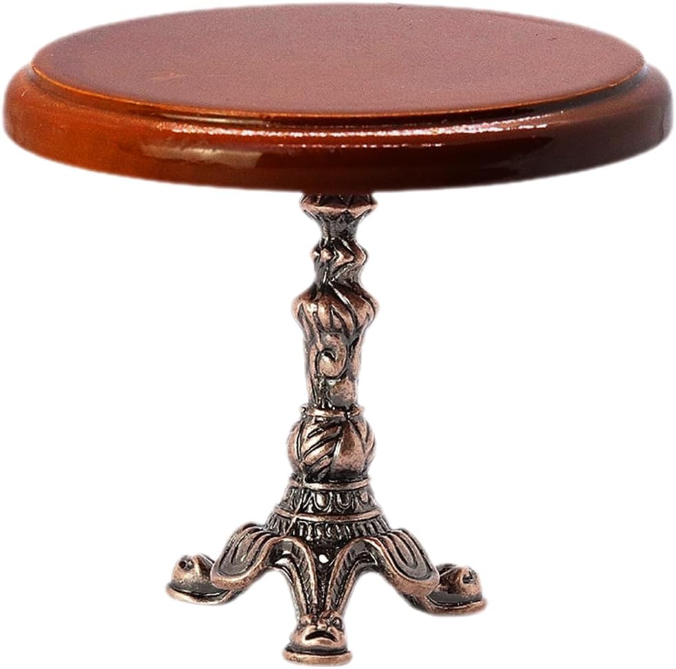 LOGOFUN Miniature Wooden Table Dollhouse Mini Side Table Model 1:12 Tiny Round Dining Desk Toy for Dollhouse Furniture Accessoires