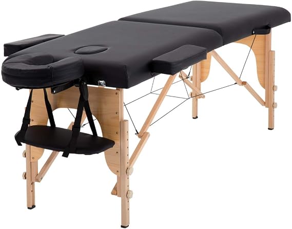 BestMassage | Portable Massage Table | 24" Wide, Black PU Leather | Lightweight, 2-Fold Massage Table with Height Adjustment, 450lbs Capacity, Carry Bag | For Massage, Facial, Tattoo, Home, Spa