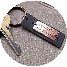 Coordinates Engraved Men's Keychain - Custom Latitude Longitude Keychain - Copper Metal Leather Mens Keychain - Birthday Mens Gift Idea