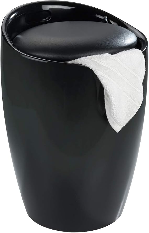 Wenko Bathroom stool Candy Black-laundry collector, 36 x 36 x 50.5 cm