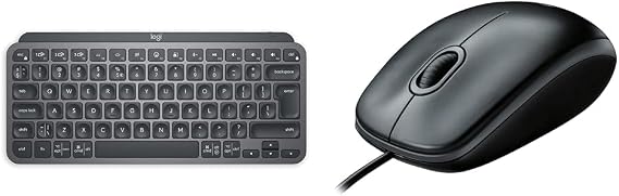 Logitech MX Keys Mini Minimalist Wireless Illuminated Keyboard, Compact, Bluetooth, Backlit, USB-C & B100 Wired USB Mouse, 3-Buttons, Optical Tracking, Ambidextrous PC/Mac/Laptop - Black
