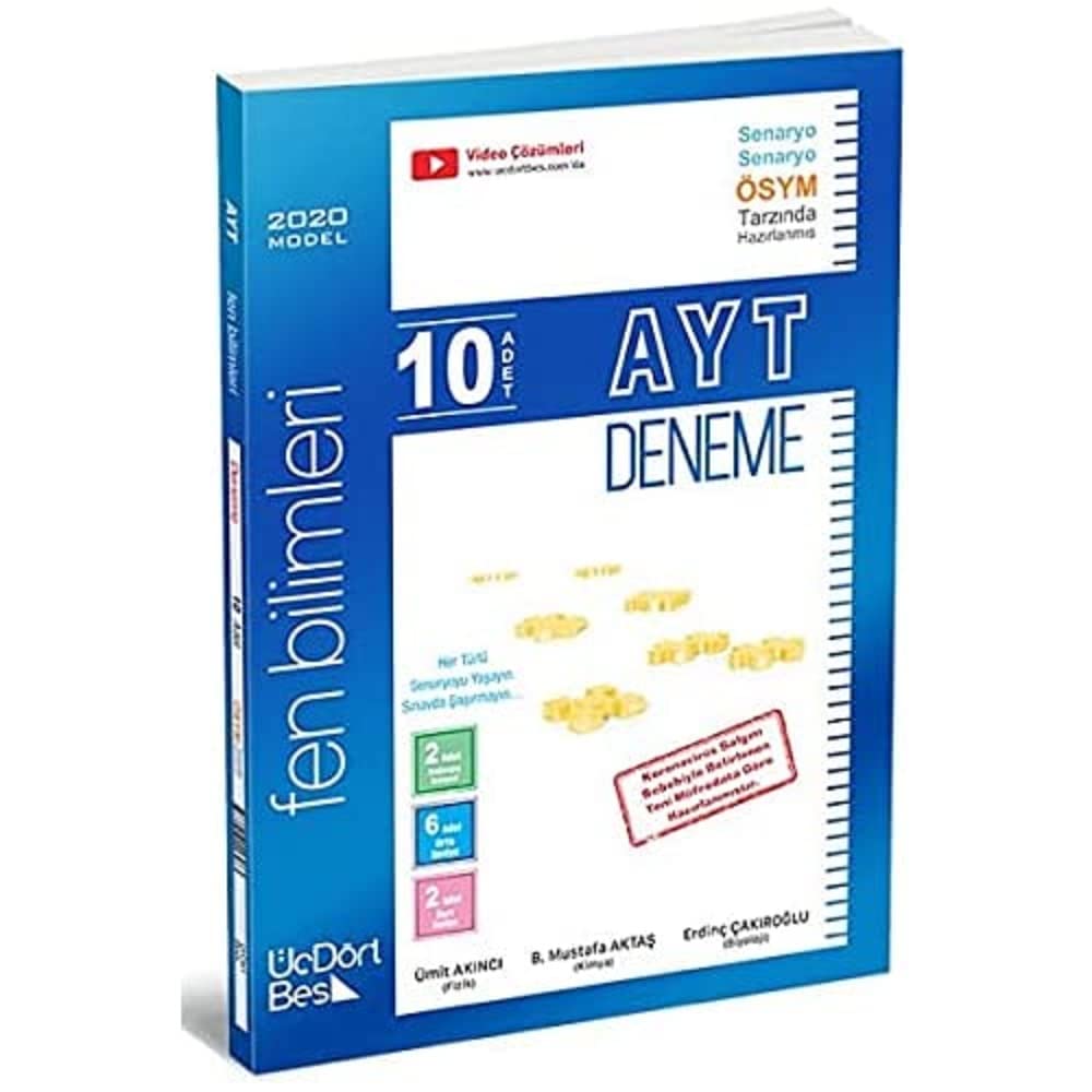 ÜçDörtBeş Yayınları AYT Fen Bilimleri 10lu Deneme Ciltli Kapak – 18 Nisan 2019