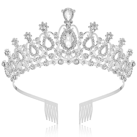 Makone Crowns for Women Princess Tiaras for Girls Queen Crown and Comb Tiara for Wedding Birthday Pageant Bridal Prom Christmas Gift (Style5-Silver)