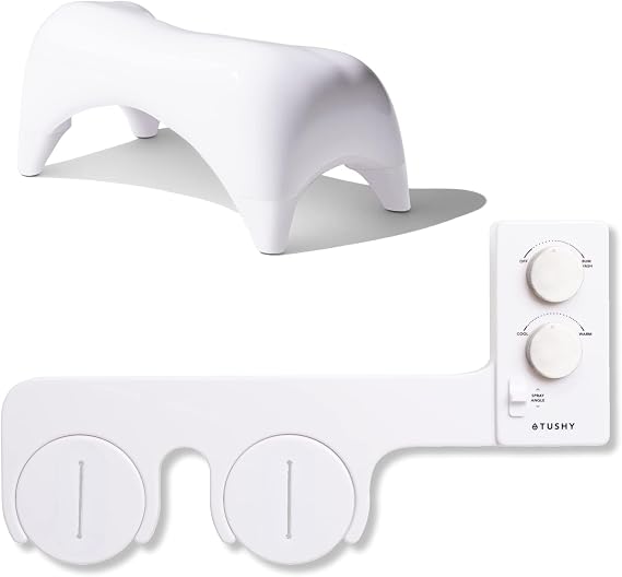 TUSHY Spa Brushed Nickel Premium Bidet Attachment and Relaxed Ottoman Bundle