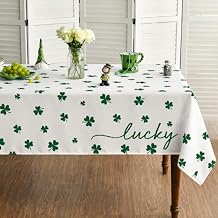 Horaldaily St. Patrick's Day Tablecloth 6084 Inch, Irish Clover Shamrock White Washable Table Cover for Party Picnic Dinner Decor