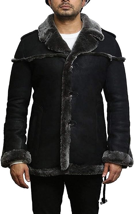 BRANDSLOCK Mens Genuine Shearling Sheepskin Leather Bomber Flying Pilot Jacket