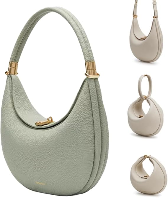 Luna Bag, Half Moon Bag for Women, Small Elegant Leather Crossbody Bag, Cream Crescent Handbag