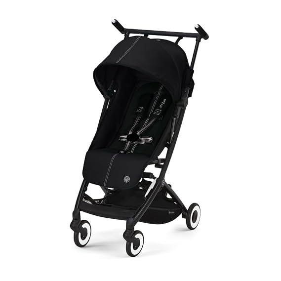 Cybex Libelle Lightweight Travel Baby Stroller - Carry-On Compliant Compact Fold, One-Hand Adjustable Recline - Compatible with CYBEX Car Seats, Moon Black