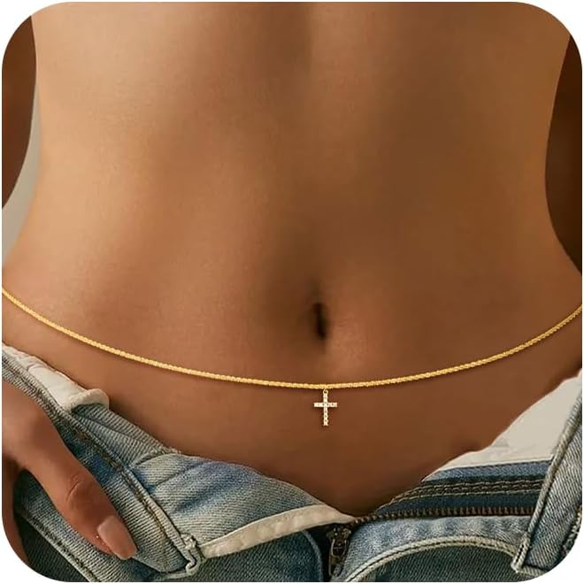 CHESKY Waist Beads for Women, Dainty 14k Gold Plated Waist Chain Beach Accessories Cute Belly Chain Body Chain Gold Chain Belts for Women Summer Beach Jewelry for Womens Gifts Rave Outfits for Womens