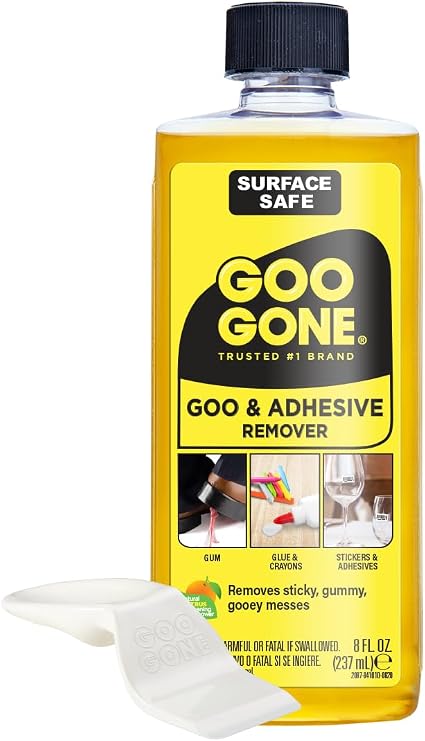 Goo Gone Original Liquid Adhesive Remover 8 Oz with Sticker Lifter | Removes Stickers, Tar, Gum, Glue, Crayon, Wax, Grease, Decals & Tape Residue, Safe for Carpet & Fabric, Citrus Cleaning Power