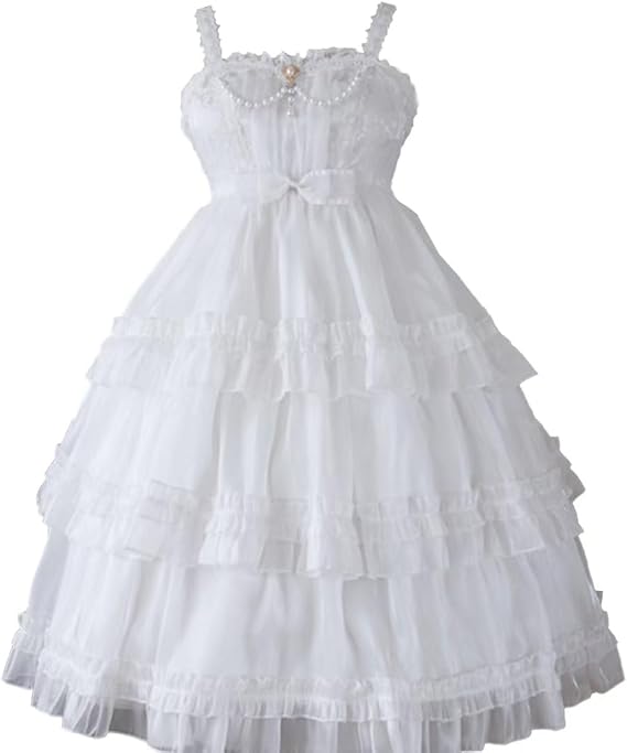 Women Teens Summer Sleeveless Sweet Lolita Dress High Waist Knee Length Layered Gothic Lolita Dresses