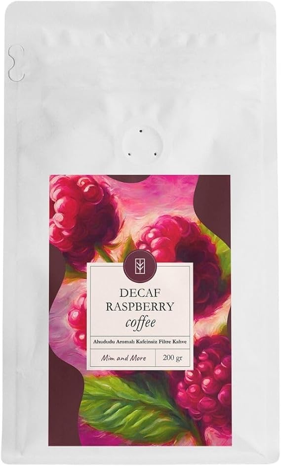 Mim and More Decaf Raspberry Coffee - Caffeine-Free Raspberry Flavored Filter Coffee, 200 gr