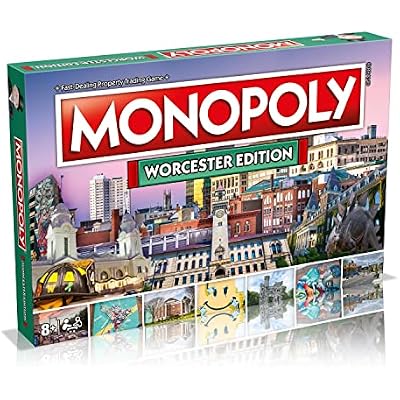 Monopoly Board Game Worcester Edition: 2-6 Players Family Board Games for Kids and Adults, Board Games for Kids 8 and up, for Kids and Adults, Ideal for Game Night