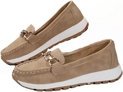 Womens Orthopedic Slip On Loafers with Chain Decor,Solid Casual Round Toe Mocasines Shoes for Women Comfortable Lightweight Daily Wear