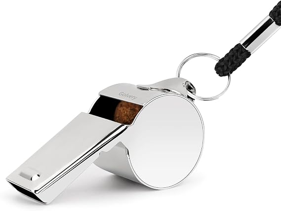 Golvery Coach Whistle Stainless Steel, Loud Crisp Sound Whistle with Lanyard for Sports, Outdoor, Lifeguard Protection, Referee (Silver-1PC)