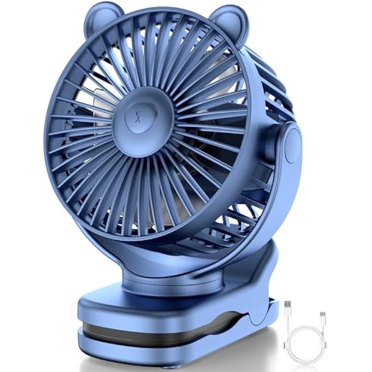 Clip on Fan, Rechargeable Portable Fan with 2000mAh Battery Operated, Small Fan with Powerful Clip Design, 3 Wind Speed, 360 Rotation, Ultra-Low Noise Level Personal Fan for Travel