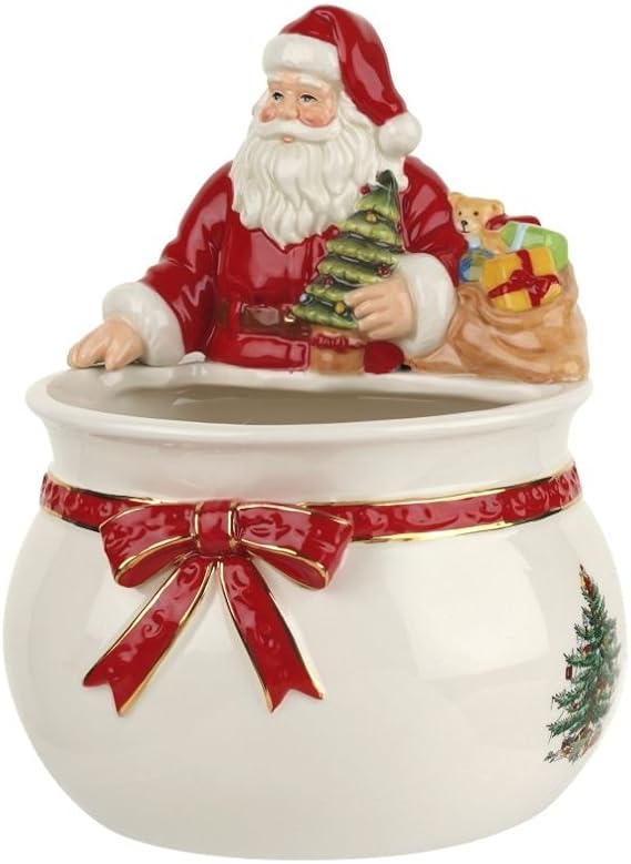 Spode Christmas Tree Candy Bowl - 7.5-Inch Earthenware Bowl for Candy, Nuts, Potpourri, Holiday Decor - Food-Safe Decorative Design with Santa & Tree Motif - Christmas Gift, Festive Tabletop Accent