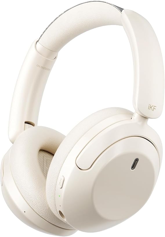 iKF T3 Bluetooth Wireless Over-Ear Headphones, Active Noise Cancelling | Hi-Res Audio, 3 EQ Modes, 125H Bluetooth Playtime, Ambient Sound Mode, USB Wired Audio, Foldable, Comfortable, Offwhite