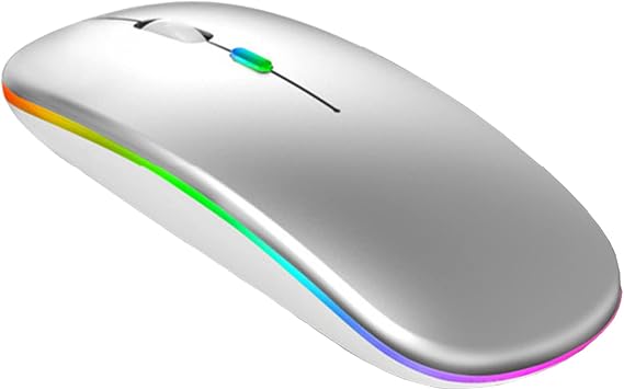 Q&F Tech Wireless Bluetooth Rechargeable Mouse/Mice, LED Slim Two Modes(2.4G+BT5.4) Silent/Quiet Buttons with 3 Adjustable DPI, for Computer/Desktop/PC/Laptop/MacBook/iPad/Tablet/iPhone_Silver