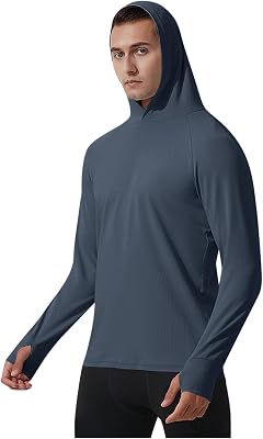 Mens UPF 50 Rash Guard Shirts Long Sleeve Sun Protection Hoodie SPF UV Fishing Lightweight Athletic Running Top