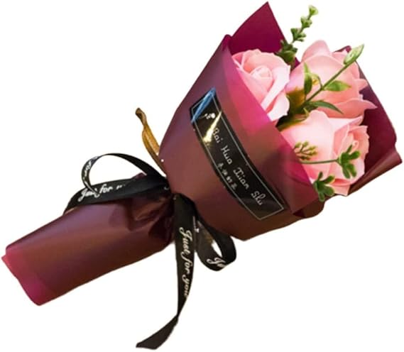 Light Pink 3 Heads Artificial Rose Bouquet Soap Flower Petals Valentine Day Gifts for Women Mom Wife Best Friend , Birthday Christmas Valentine's Mothers from Daughter Son Husband, Artificial Flowers