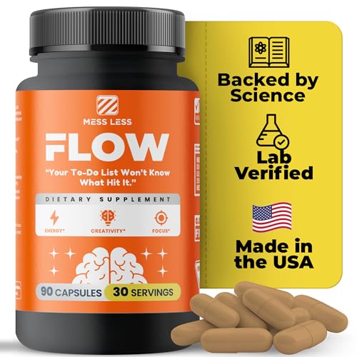 FLOW Nootropic Brain Supplement for Focus, Memory, Creativity&Mental Clarity Complete Daytime Cognitive Support with Lions Mane, Bacopa, Ginkgo, Guayusa | Vegan, Gluten-Free, Lab-Tested