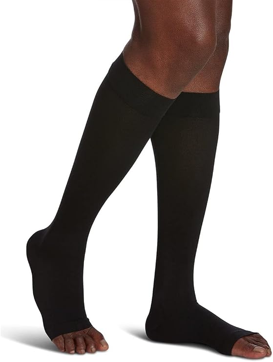 SIGVARIS Mens & Womens Essential Opaque 860 Open Toe Calf-High Socks 20-30mmHg - Black - Medium Short