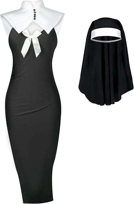 Sexy Nun Costume for Women Halloween Nun Cosplay Costume Nun Dress Uniform Bodysuit Halloween Outfits Full Set