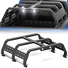 Truck Bed Rack with LED Work Lights, Clamp-On No-Drill Overland Adjustable Steel Bed Rack for F-150, Ram 1500, Silverado 1500, Sierra 1500, Tundra &amp; Gladiator JT