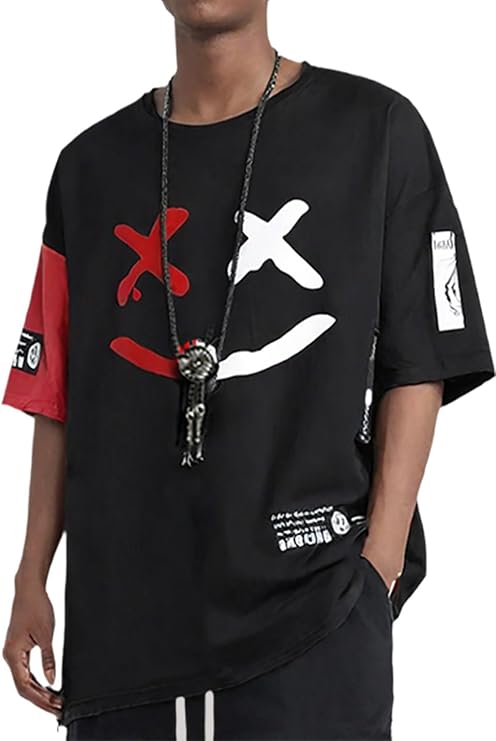 Hello MrLin Men's Techwear Japanese Harajuku Streetwear Hip Hop Short Sleeve T-Shirt