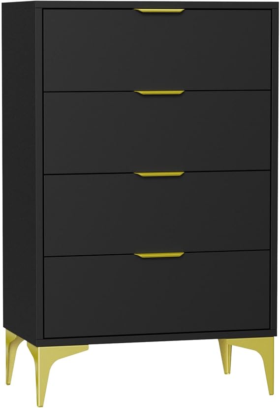 4 Drawers Chest of Drawers for Bedroom Chest of Drawers with 4 Drawers Narrow Drawer Cabinet for Living Room Bedroom Study (Black)