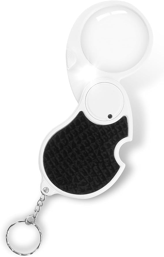 5x Magnifying Glass with Light, 45 mm Handheld Small Magnifier Portable | Illuminated Pocket Loupe Mini Magnifying Glass Lens with Keychain for Reading Hobby Travel Crafts Jewellery Kids