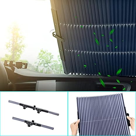 MallArt® Vantuzlu Araç İçi Güneşlik Perdesi, Akordeon Katlanır Oto Cam Güneşliği, Isı Engelleyici Otomatik Kapanan Araba Yan ve Arka Cam Perdesi