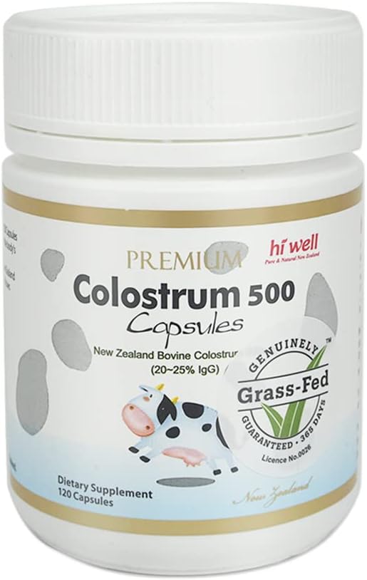 Hi Well Premium 100% Pure New Zealand Bovine Grass-Fed Colostrum 500 120 Capsules