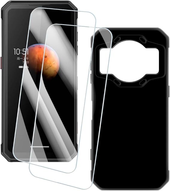 2 Pack Screen Protector + Case Compatible with Oukitel WP21 Ultra 6.78 inch Artistic Custom Printed Cover and Tempered Glass Film Scratch Resistant Black