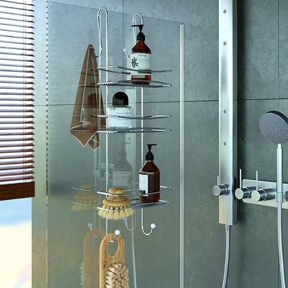 Geseus 3 Katlı Asmalı Banyo Duşakabin Duş Rafı Krom BKK066