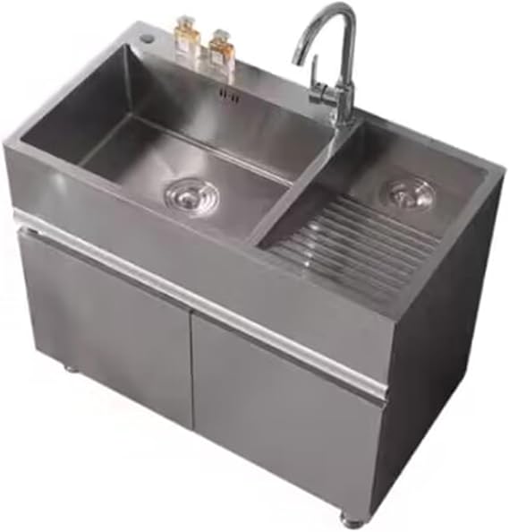 Laundry Sink Cabinet, Stainless Steel Laundry Sink, freestanding Utility Sink with Vanity Cabinet for Bathroom (70x48cm/27.5x18.8in,with Right Washboard)