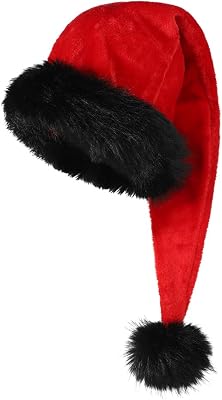 PENINSULA LOVE Long Plush Santa Hat Black Cuff Christmas Hat Xmas Holiday Cap for Adults Christmas Party Costume Supplies