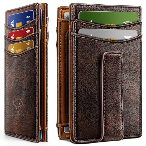 BULLIANT Magnetic Closure Slim Wallet-Genuine Leather Front Pocket Wallet for Men,RFID Blocking,Holds 12 Cards and Money Clip